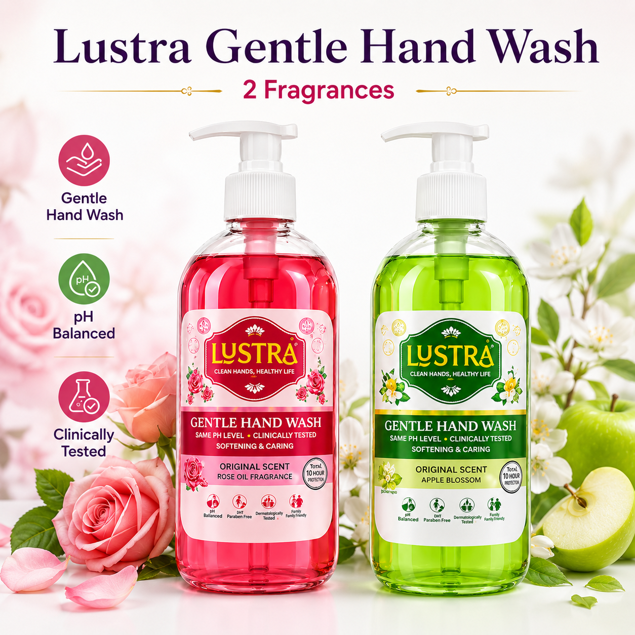 Lustra Gentle Hand Wash Rose & Apple Blossom Bundle Pack of 2 (500ml Each) Lustra Gentle Hand Wash Rose & Apple Blossom Bundle Pack of 2 (500ml Each)