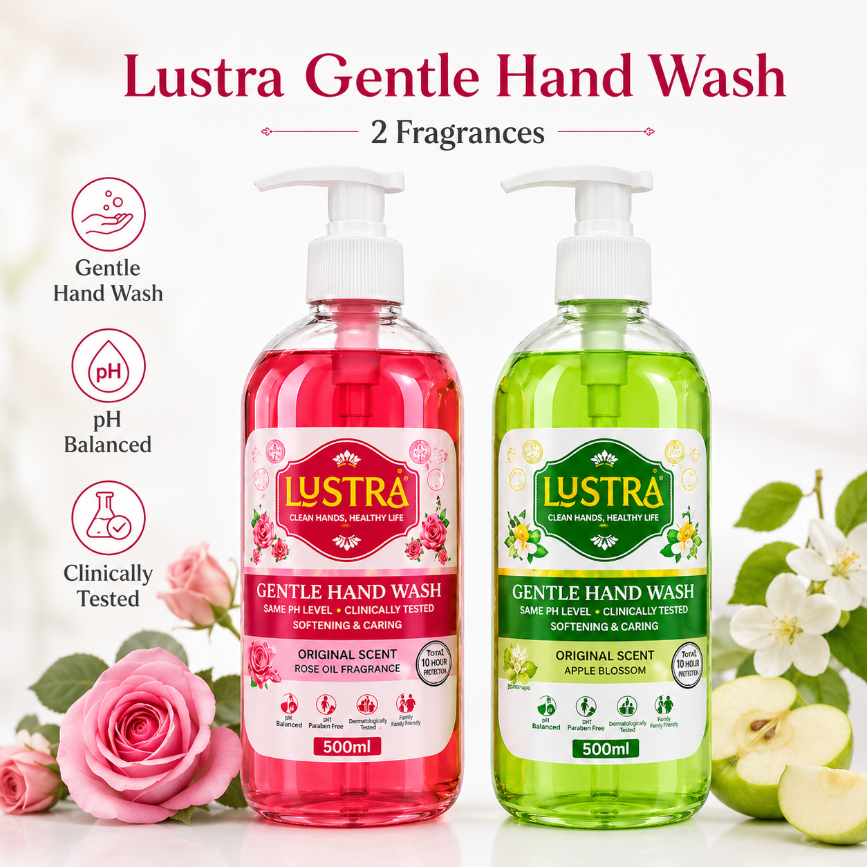 Lustra Gentle Hand Wash Rose & Apple Blossom Bundle Pack of 2 (500ml Each) Lustra Gentle Hand Wash Rose & Apple Blossom Bundle Pack of 2 (500ml Each)